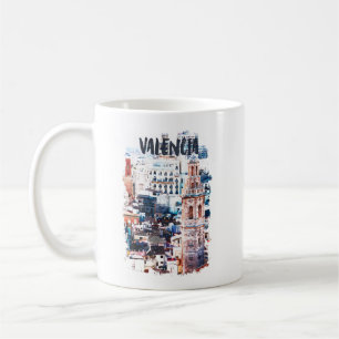 Caneca De Café Cidade de Aquarela da Arquitetura de Espanha de Va