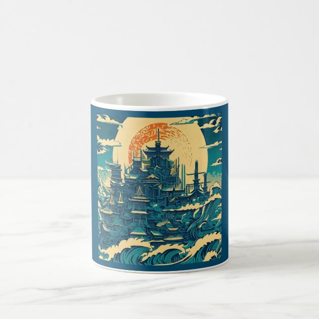 Caneca De Café Cidade de Atlântida 2 - Estilo Woodblock (Centro)
