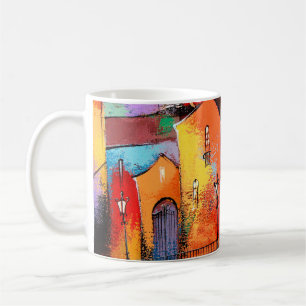 Caneca De Café Cidade de conto de fadas em cor laranja. Foto de a