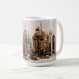 Caneca De Café Cidade de Fantasia Futurista Arte de Horizonte de