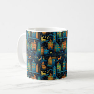 Caneca De Café Cidade De Gats Blue Terracotta Green Ai Art