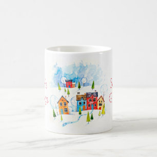 Caneca De Café Cidade de Neve com Cores d'água Saudações