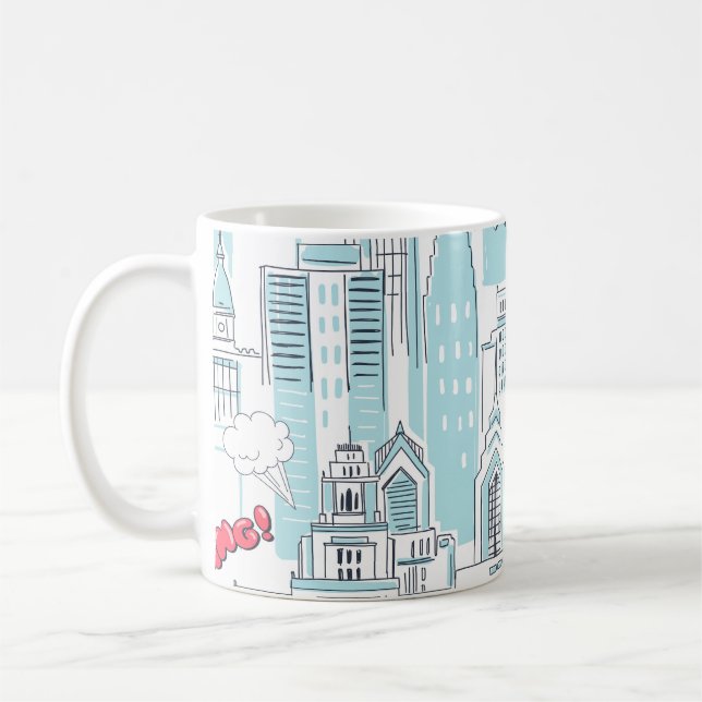 Caneca De Café Cidade dos quadrinhos: padrão vintage (Esquerda)