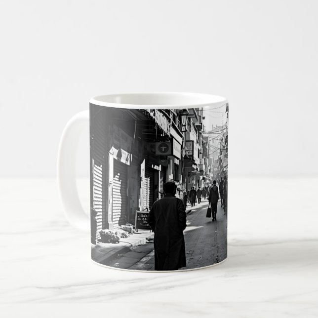 Caneca De Café Cidade Rua Preto E Branco (Frente Esquerda)