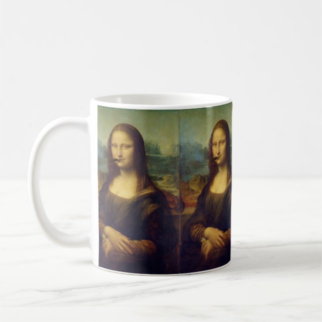 Caneca De Café Cigarro Engraçado Mona Lisa Fumando (Esquerda)