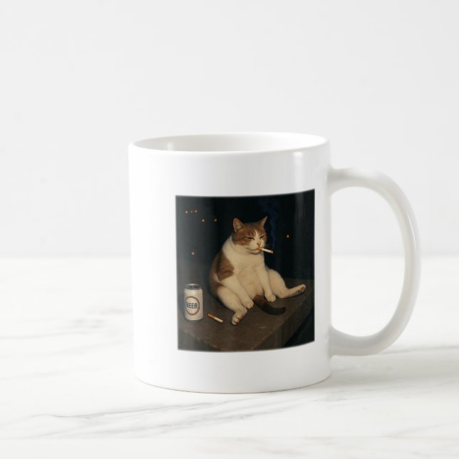 Caneca De Café Cigarro Gatinho Engraçado Fumar Gato Estudo (Direita)