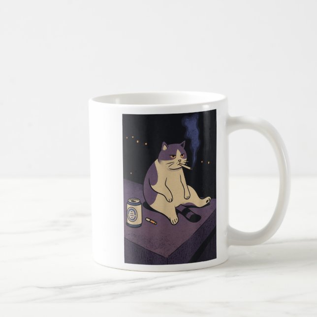 Caneca De Café Cigarro Gatinho Engraçado Fumar Gato Memória Céreb (Direita)