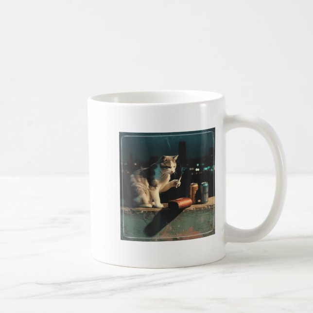 Caneca De Café Cigarro Gatinho Engraçado Fumar Gato Memória Céreb (Direita)