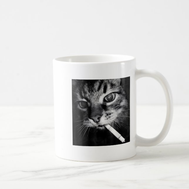 Caneca De Café Cigarro Gatinho Engraçado Fumar Gato Memória Céreb (Direita)