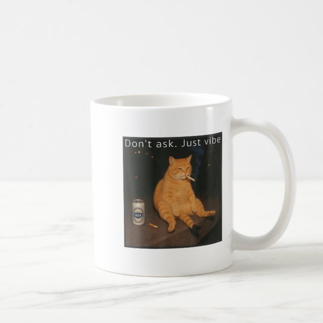 Caneca De Café Cigarro Gatinho Engraçado Fumar Gato Memória Céreb (Direita)