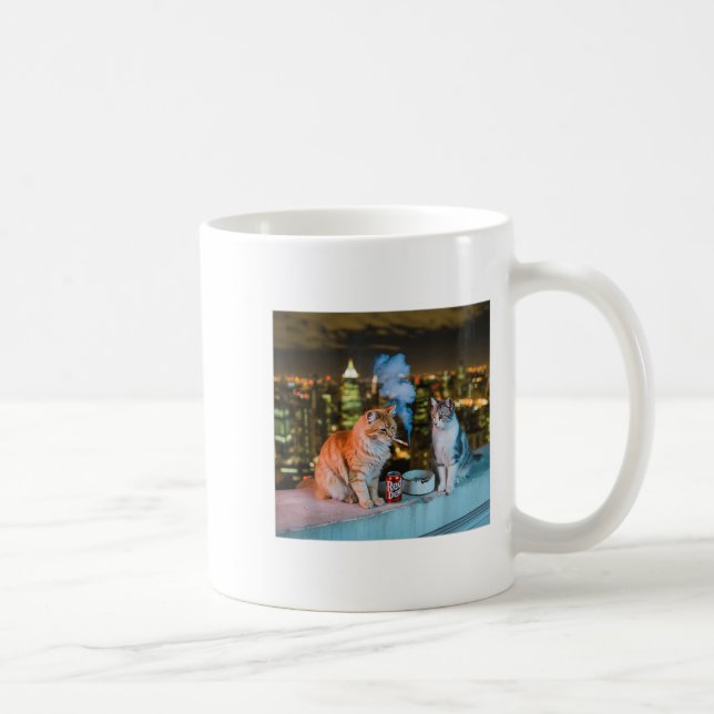Caneca De Café Cigarro Gatinho Engraçado Fumar Gato Memória Céreb (Direita)