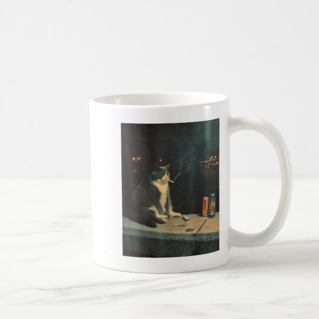 Caneca De Café Cigarro Gatinho Engraçado Fumar Gato Memória Céreb (Direita)