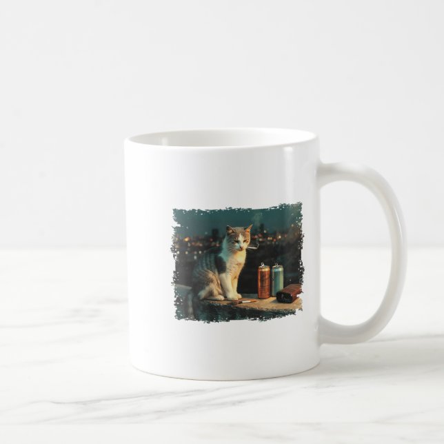 Caneca De Café Cigarro Gatinho Engraçado Fumar Gato Memória Céreb (Direita)