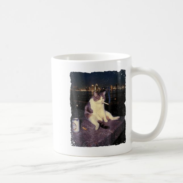 Caneca De Café Cigarro Gatinho Engraçado Fumar Gato Memória Céreb (Direita)