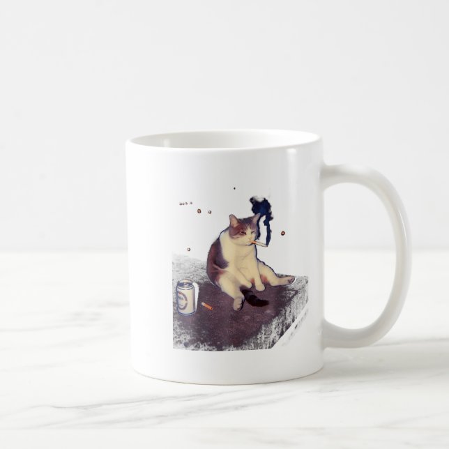 Caneca De Café Cigarro Gatinho Engraçado Fumar Gato Memória Céreb (Direita)