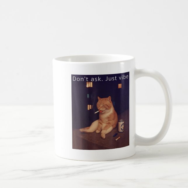 Caneca De Café Cigarro Gatinho Engraçado Fumar Gato Memória Céreb (Direita)