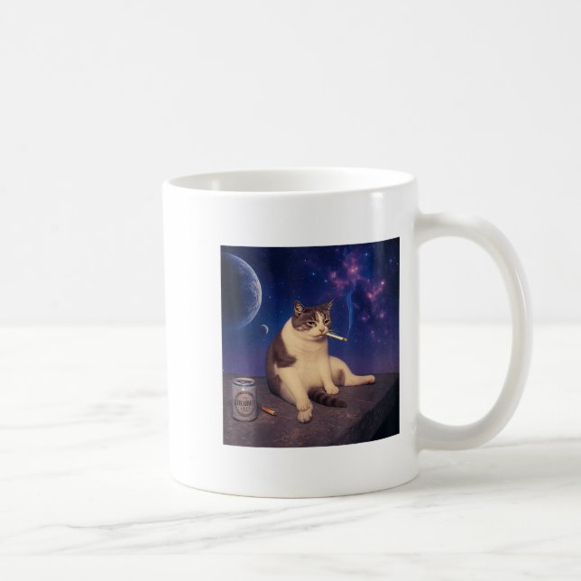 Caneca De Café Cigarro Gatinho Engraçado Fumar Gato Memória Céreb (Direita)