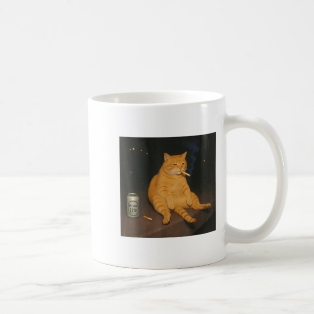 Caneca De Café Cigarro Kitten Gen Z Piada Fumar Memória de Gato (Direita)