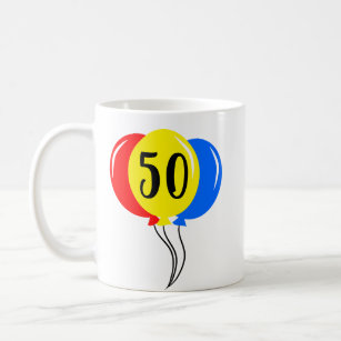 Caneca De Café Cinco Balões de Aniversário Coloridos