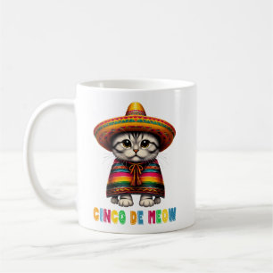 Caneca De Café Cinco De Mayo Engraçado Gato Mexicano Sombrero Meo