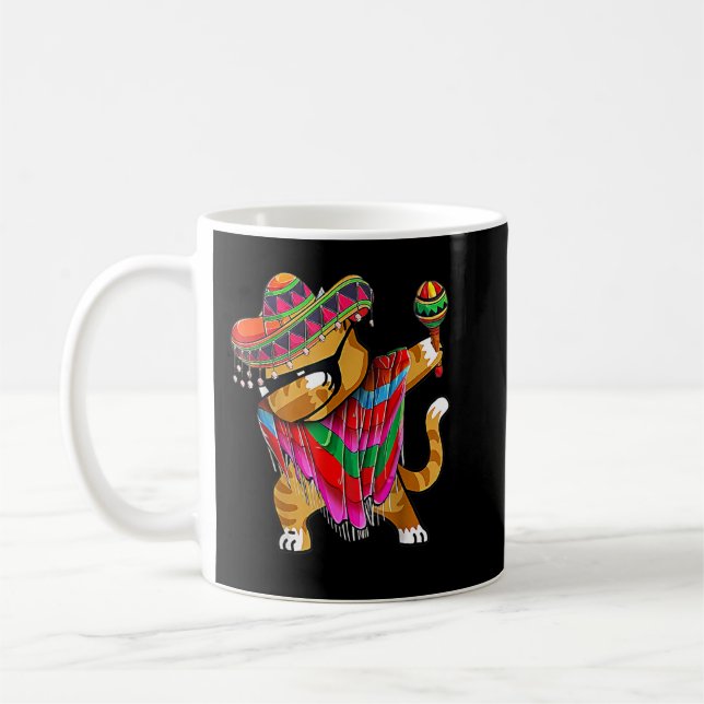 Caneca De Café Cinco De Meow Dabbing Cat Mexicano Poncho Cinco De (Esquerda)
