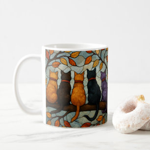 Caneca De Café Cinco Gatos em um Galho de Árvore Estilo Vidro Col