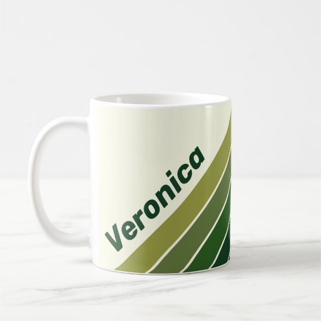 Caneca De Café Cinco Listras Retro Verde com Nome (Esquerda)