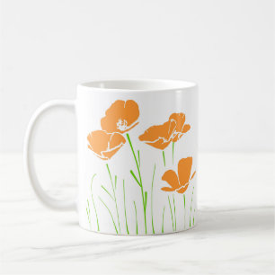 Caneca De Café Cinco Mãos Desenhadas Poppies California 