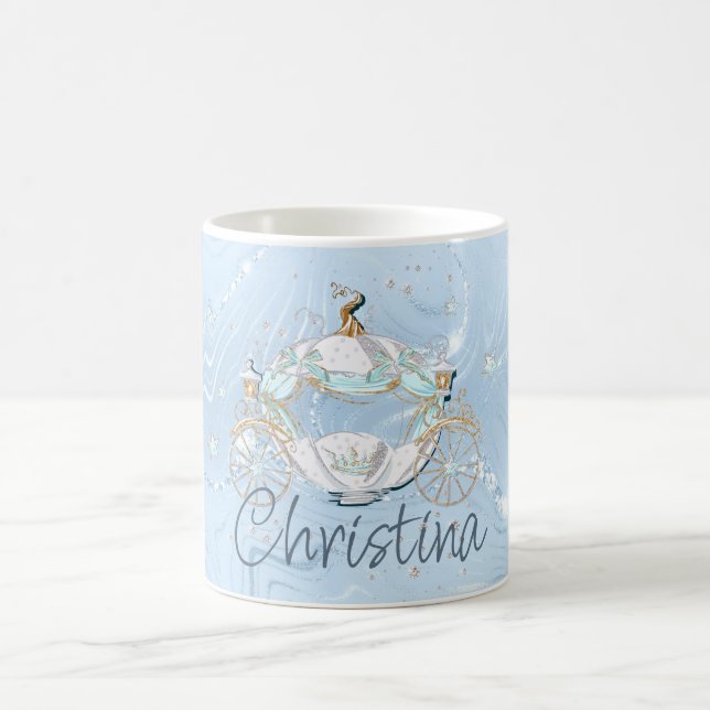 Caneca De Café Cinderella Fairy Tale Carruagem em Azul e Prata (Centro)