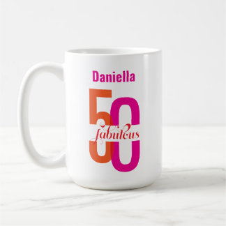 Caneca De Café Cinquenta e fabulosa 50º Aniversário Nome Colorido