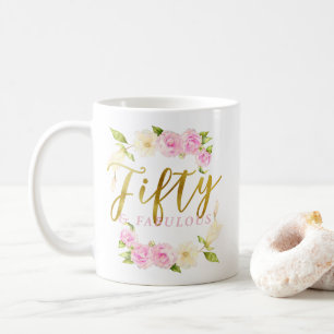 Caneca De Café Cinqüênta e rosa Dourado floral fabuloso