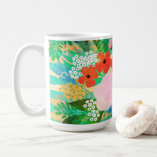 Caneca De Café Cinto-d-água Cinto Vermelho e Amarelo Floral Verde