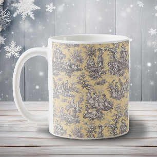Caneca De Café Cinza amarela elegante toile de jouy