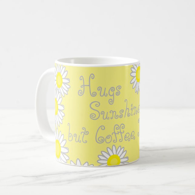 Caneca De Café Cinza Amarelo e Margarida Branca Diversão (Frente Esquerda)
