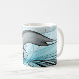 Caneca De Café Cinza Antracite Arte Fractal Azul Moderna
