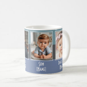Caneca De Café Cinza Azul de Colagem de Fotos Personalizada de Qu