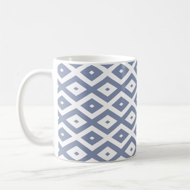Caneca De Café Cinza azul e padrão de diamante branco (Esquerda)