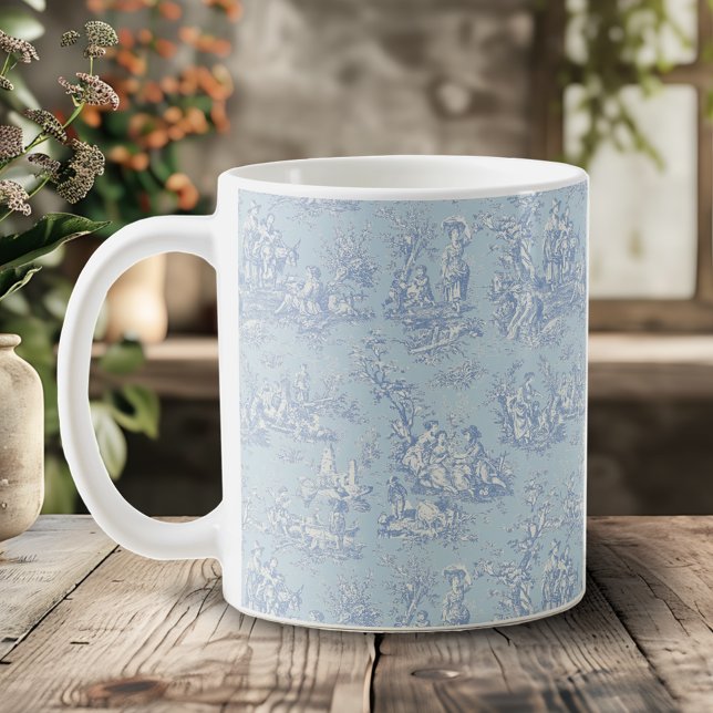 Caneca De Café Cinza azul Elegante de jouy (Criador carregado)