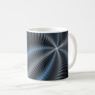 Caneca De Café Cinza Azul Plástico Arte Fractal 3D Abstrato