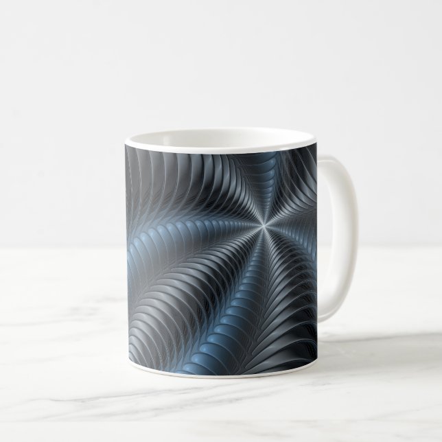 Caneca De Café Cinza Azul Plástico Arte Fractal 3D Abstrato (Frente Esquerda)