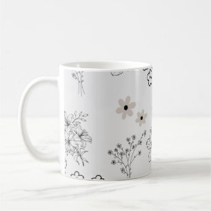 Caneca De Café Cinza Black Floral Moody Y2K Winter & Fall