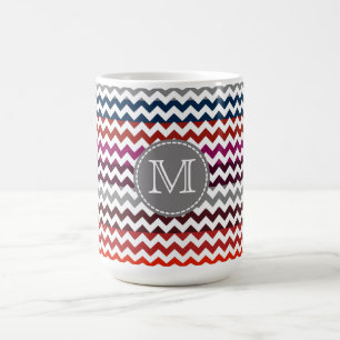 Caneca De Café Cinza branca vermelha Chevron Zigzag Monograma