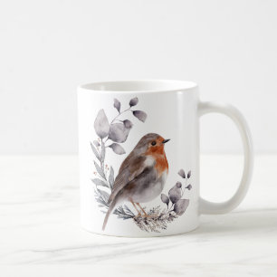 Caneca De Café Cinza Brown Watercolor Robin Bird Coffee Mug