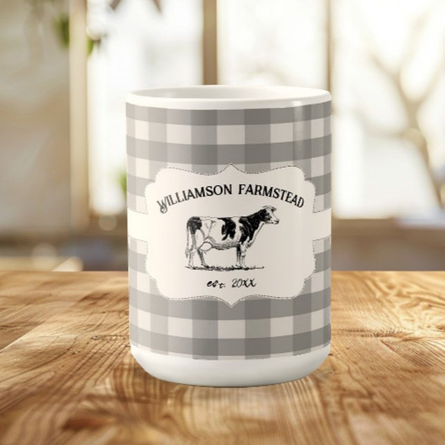 Caneca De Café Cinza Buffalo Fazenda Coffee Mug (Gray Buffalo Plaid Farm Cow Coffee Mug)