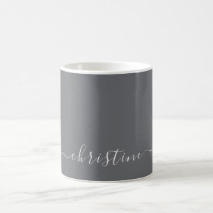 Caneca De Café Cinza C19 e Moderno Minimalista Branco Nome Person