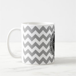 Caneca De Café Cinza Chevron Branco Preto Chave Grega 3 Monograma