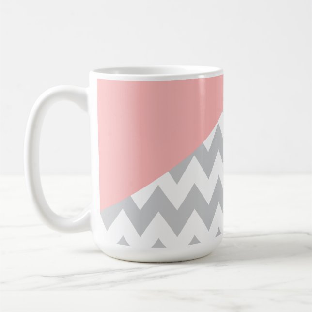 Caneca De Café Cinza Chevron Mint e Coral (Esquerda)
