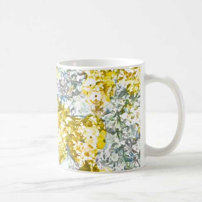 Caneca De Café Cinza de cor da água amarela, padrão de flor da ág (Direita)