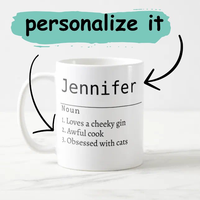 Caneca De Café cinza de Definição de Nome Personalizada Satin Mug (Name Definition Cup)