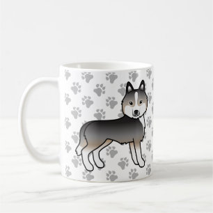 Caneca De Café Cinza de Lobo-Luz Siberiana Husky Cartoon Cão e pa